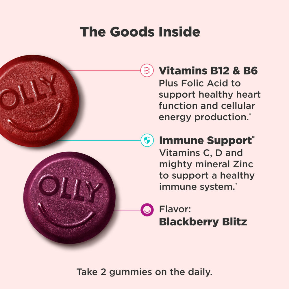 OLLY Men's Multi Gummies, Supports Overall Wellness,* Vitamins A, C, D, E, Bs & Zinc, BlackBerry Blitz Flavored, 65 Day Supply - 130 Count