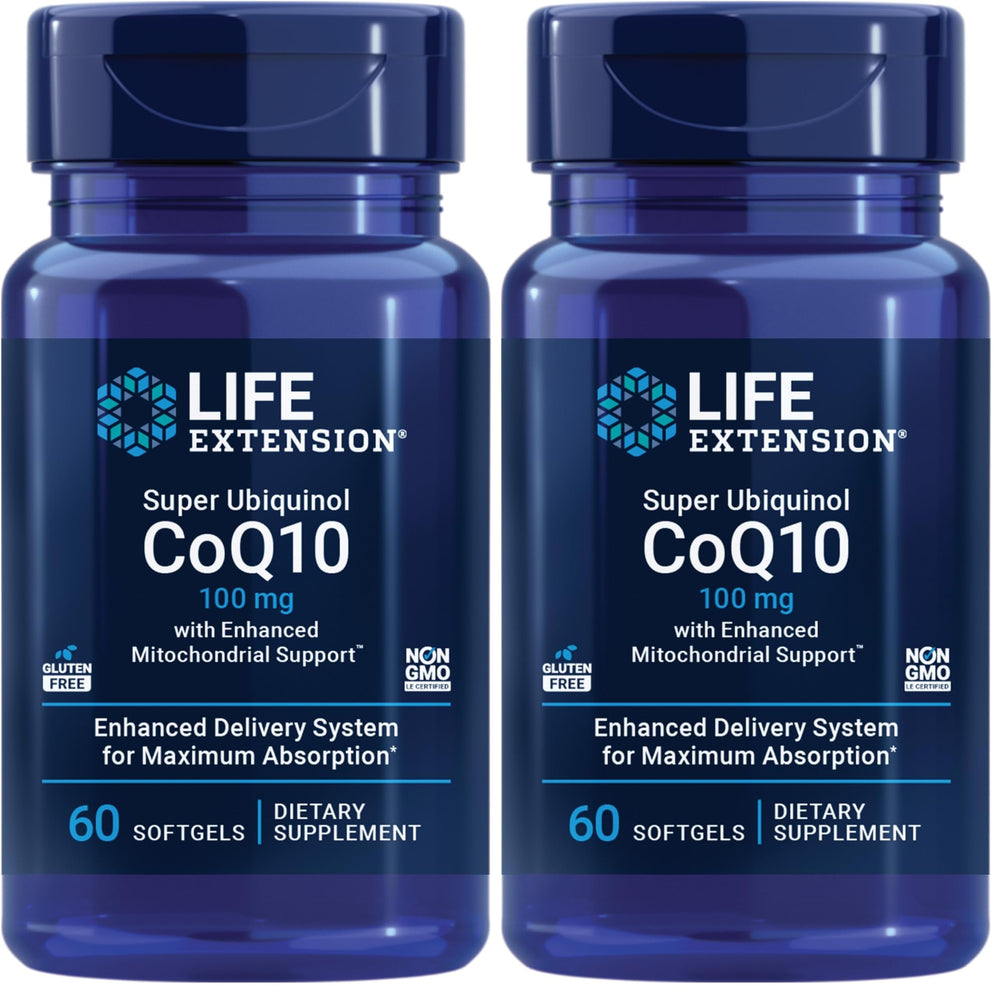 Life Extension Super Ubiquinol CoQ10 with Enhanced Mitochondrial Support, ubiquinol CoQ10, shilajit, potent heart health & cellular energy production support, ultra-absorbable, gluten-free, 60 softgel