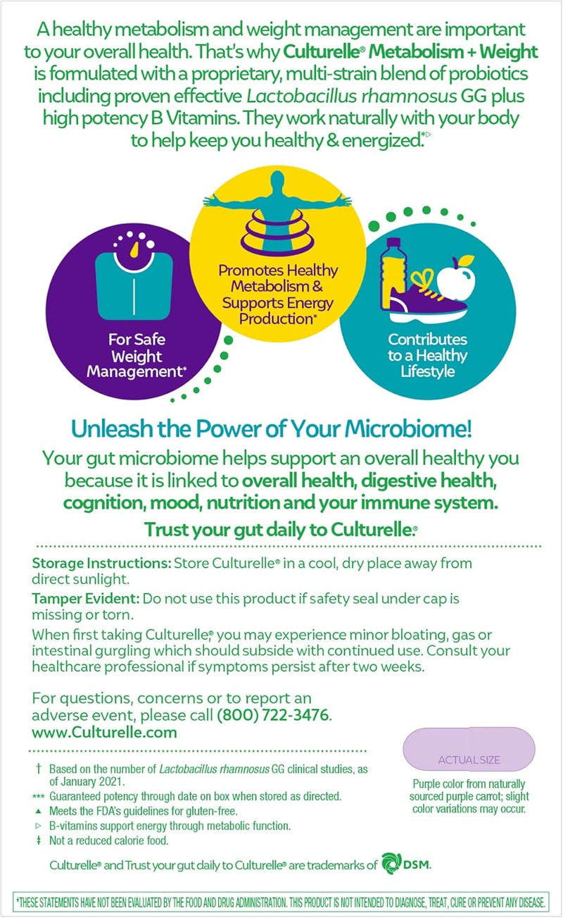 Culturelle Probiotic Capsules for Healthy Metabolism & Weight Management (Ages 18+) - 30 Count - Helps Manage Weight & Promote Metabolism of Fats, Carbs & Proteins - Caffeine-Free