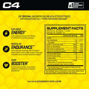 Cellucor C4 Original Pre Workout Powder Frozen Bombsicle Sugar Free Preworkout Energy for Men & Women 150mg Caffeine + Beta Alanine + Creatine - 30 Servings (Packaging May Vary)