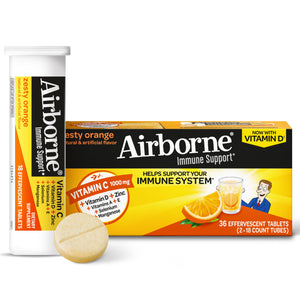 Vitamin C 1000mg (per serving) - Airborne Very Berry Effervescent Tablets (36 count in a box), Gluten-Free Immune Support Supplement, With Vitamins A C E, ZINC, Selenium, Echinacea & Ginger