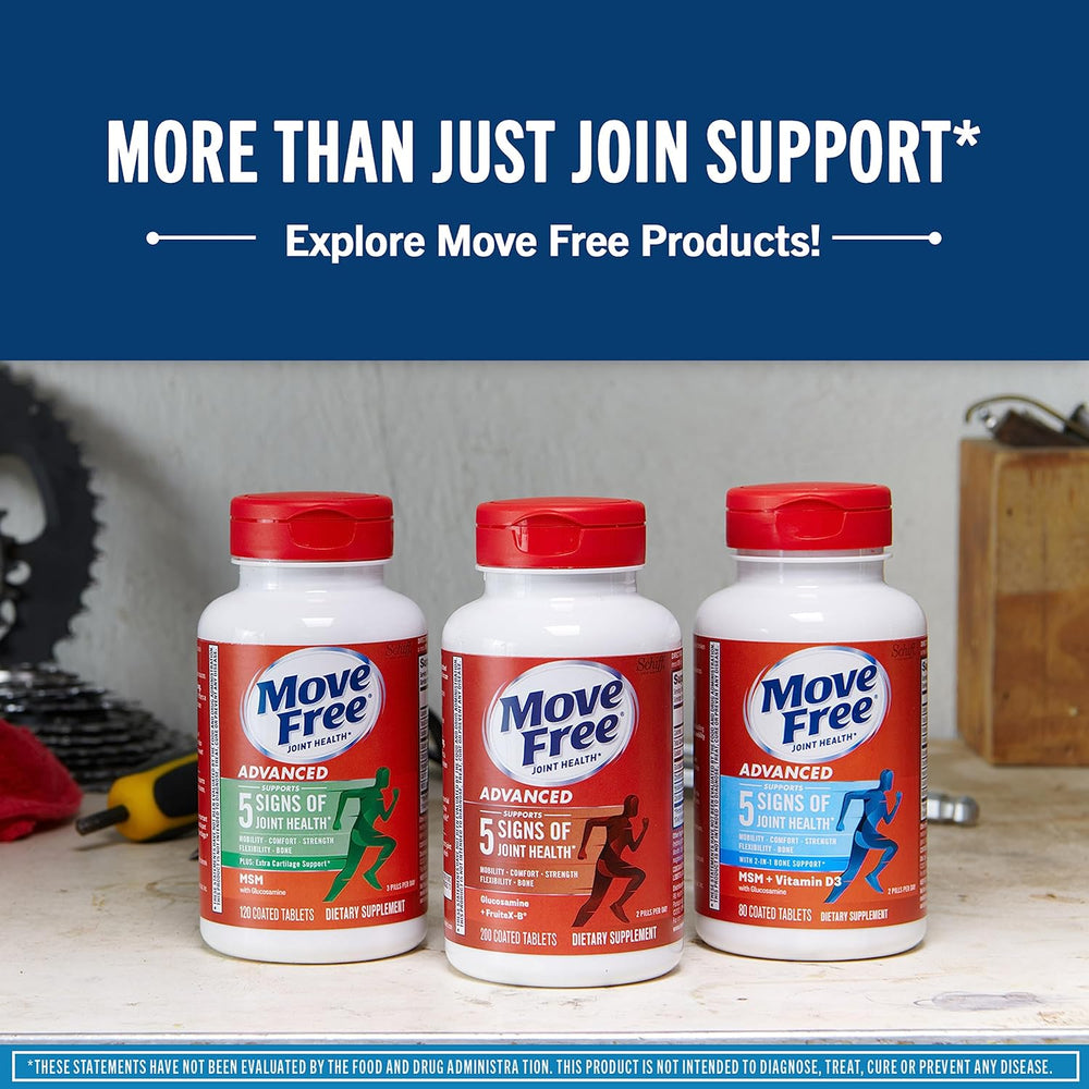 Move Free Advanced Glucosamine Chondroitin MSM + Vitamin D3 Joint Support Supplement, Supports Mobility Comfort Strength Flexibility & Bone + Immune Health - Tablet, 3x120ct Bottles (120 servings)*