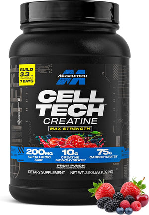 MuscleTech Creatine Monohydrate Powder - Cell-Tech Creatine Powder Post Workout Recovery Drink, Muscle Builder & Musclebuilding Creatine Supplement - Fruit Punch, 6 lbs (56 Serv) - Packaging May Vary