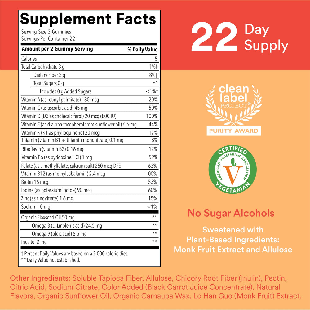 SmartyPants Organic Kids Multivitamin Gummies: Omega 3 (ALA), Vitamin D3, C, Vitamin B12, B6, A, K & Zinc for Immune Support, Biotin, Vegetarian, Three Fruit Flavors, 120 Count (30 Day Supply)