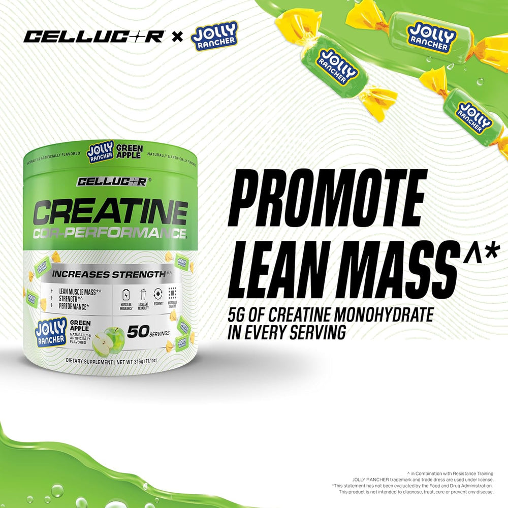 Cellucor Creatine Powder, Jolly Rancher Green Apple - Increases Strength, Lean Muscle Mass & Endurance, Micronized Creatine for Fast Absorption, 5g Creatine per Serving, 50 Servings