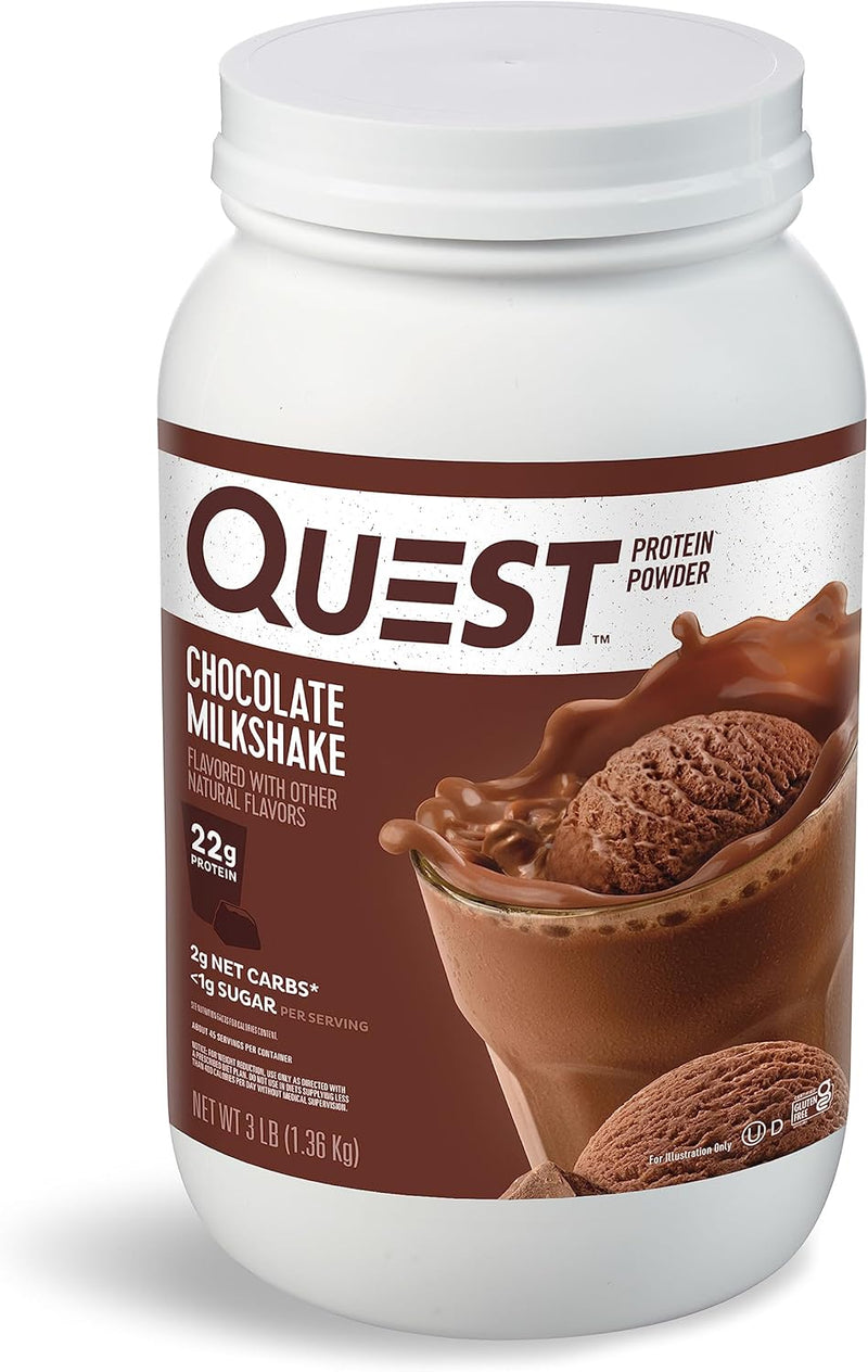 Quest Chocolate Milkshake Protein Powder Bundle, 22g Protein, 2g Net Carbs, 1g Sugar, Low Carb, Gluten Free, 3 Pound and 1.6 Pound