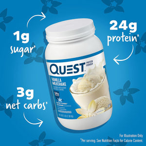 Quest Nutrition Vanilla Milkshake Protein Powder, 24g of Protein, 1g of Sugar, Low Carb, Gluten Free, 3 Pound, 43 servings & Salted Caramel Protein Powder; 26g Protein; 1g Sugar; Low Carb; Gluten Free
