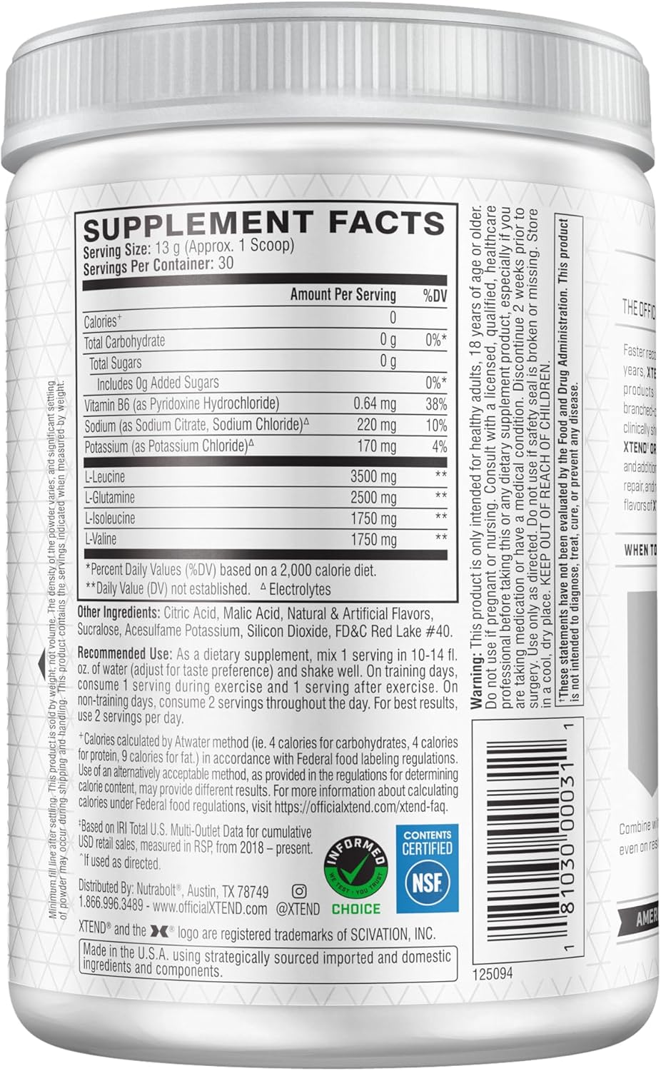 Scivation Xtend BCAA Powder, Branched Chain Amino Acids, BCAAs, Strawberry Kiwi, 30 Servings