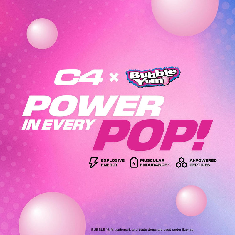 Cellucor C4 Original Pre Workout – Pre-Workout for Endurance, Focus & Performance with 200mg Caffeine, Beta-Alanine, Creatine Nitrate, L-Arginine & PeptiPump – Sugar Free, 30 Servings, Bubble Yum