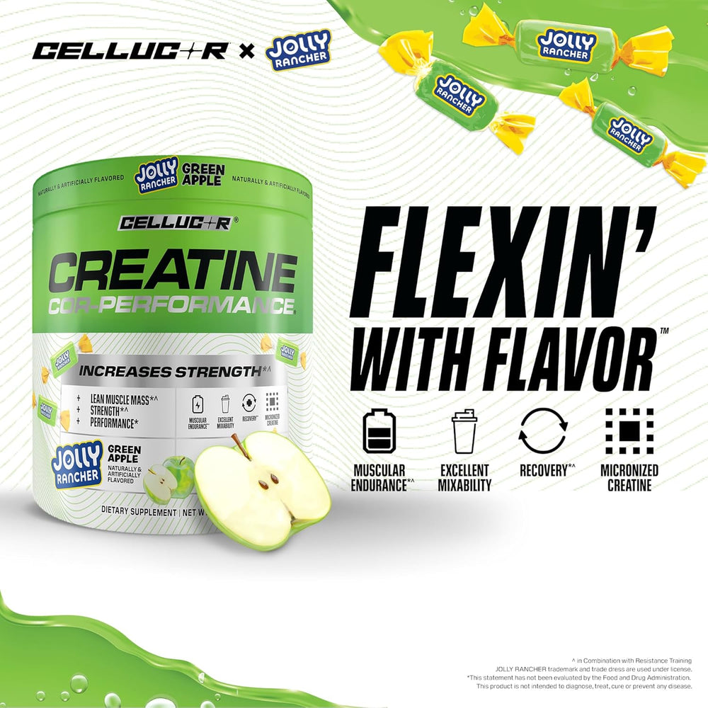 Cellucor Creatine Powder, Jolly Rancher Green Apple - Increases Strength, Lean Muscle Mass & Endurance, Micronized Creatine for Fast Absorption, 5g Creatine per Serving, 50 Servings