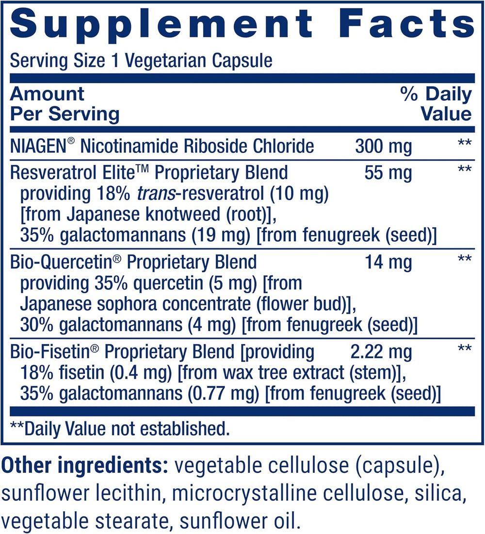 Life Extension NAD+ Cell Regenerator™ and Resveratrol Elite™*, nicotinamide riboside, Trans-resveratrol, quercetin, Fisetin, Heart Health, Healthy Aging, Vegetarian, Non-GMO, Gluten Free, 30 Capsules