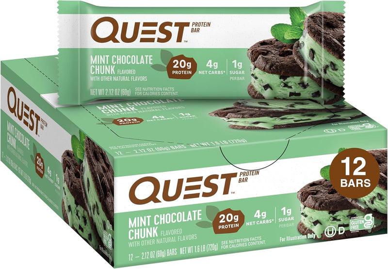 Quest Nutrition Mint Chocolate Chunk Protein Bars, High Protein, Low Carb, Gluten Free & Blueberry Muffin Protein Bars, High Protein, Low Carb, Gluten Free, 12 count