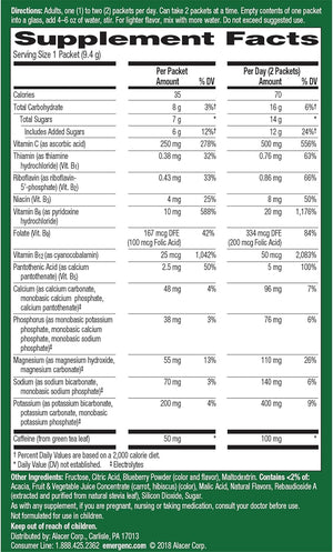 Emergen-C Energy+, With B Vitamins, Vitamin C And Natural Caffeine From Green Tea(Blueberry Acai Flavor) Dietary Supplement Drink Mix, 0.33 Ounce Powder Packets(Pack of 18)