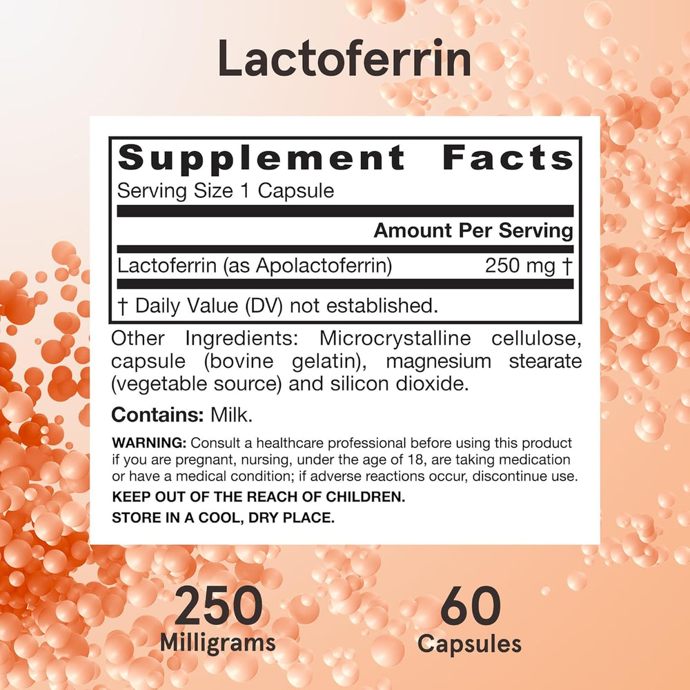 Jarrow Formulas Lactoferrin 250 mg - Immune-Supporting Glycoprotein - for Healthy Immune System Support & Iron Absorption - Freeze Dried - Gluten Free - Non-GMO - 60 Capsules (Servings), Pack of 12