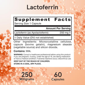 Jarrow Formulas Lactoferrin 250 mg - Immune-Supporting Glycoprotein - for Healthy Immune System Support & Iron Absorption - Freeze Dried - Gluten Free - Non-GMO - 60 Capsules (Servings), Pack of 12