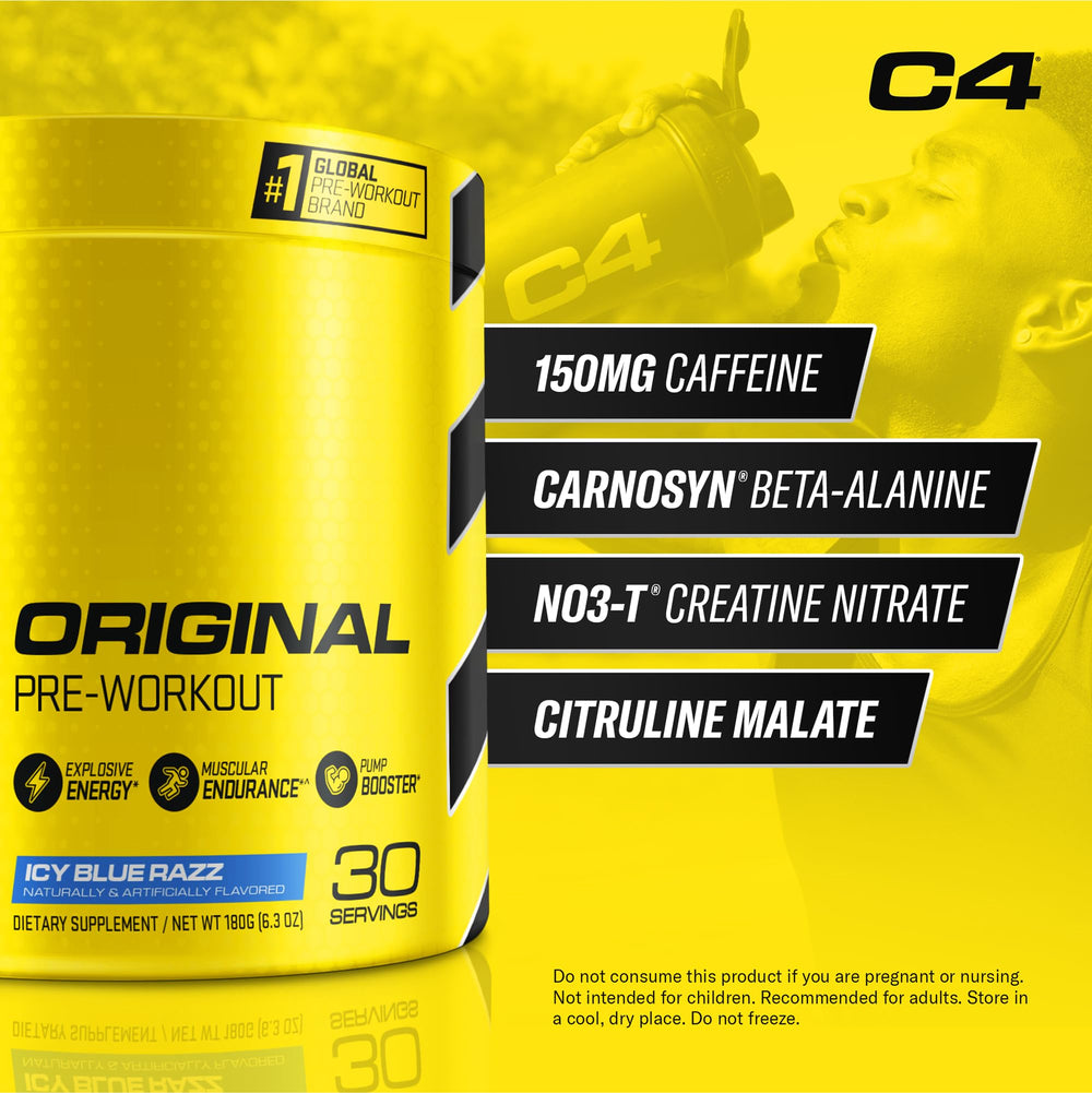 Cellucor C4 Original Pre Workout Powder Frozen Bombsicle Sugar Free Preworkout Energy for Men & Women 150mg Caffeine + Beta Alanine + Creatine - 30 Servings (Packaging May Vary)