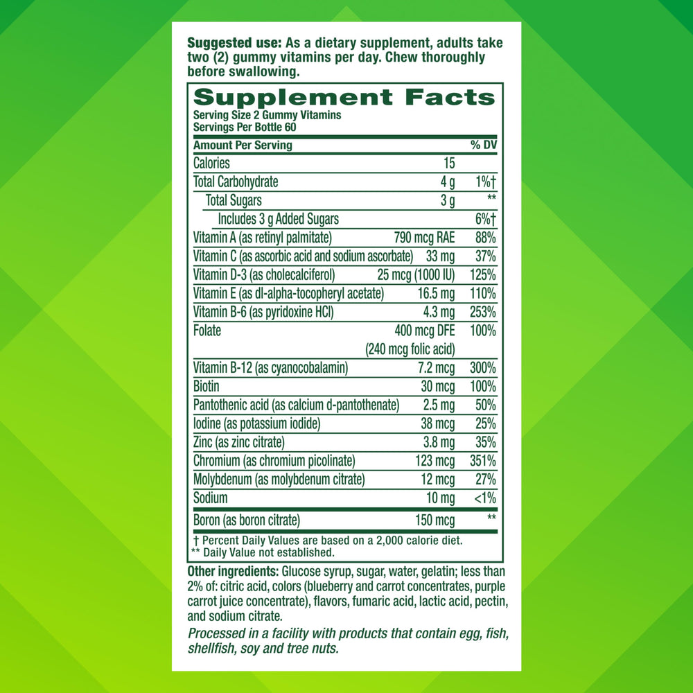 vitafusion Adult Gummy Vitamin Supplement for Men, Berry Flavored, A, C, D, E, B6, B12, Daily, 120 Count, 60 Day Supply