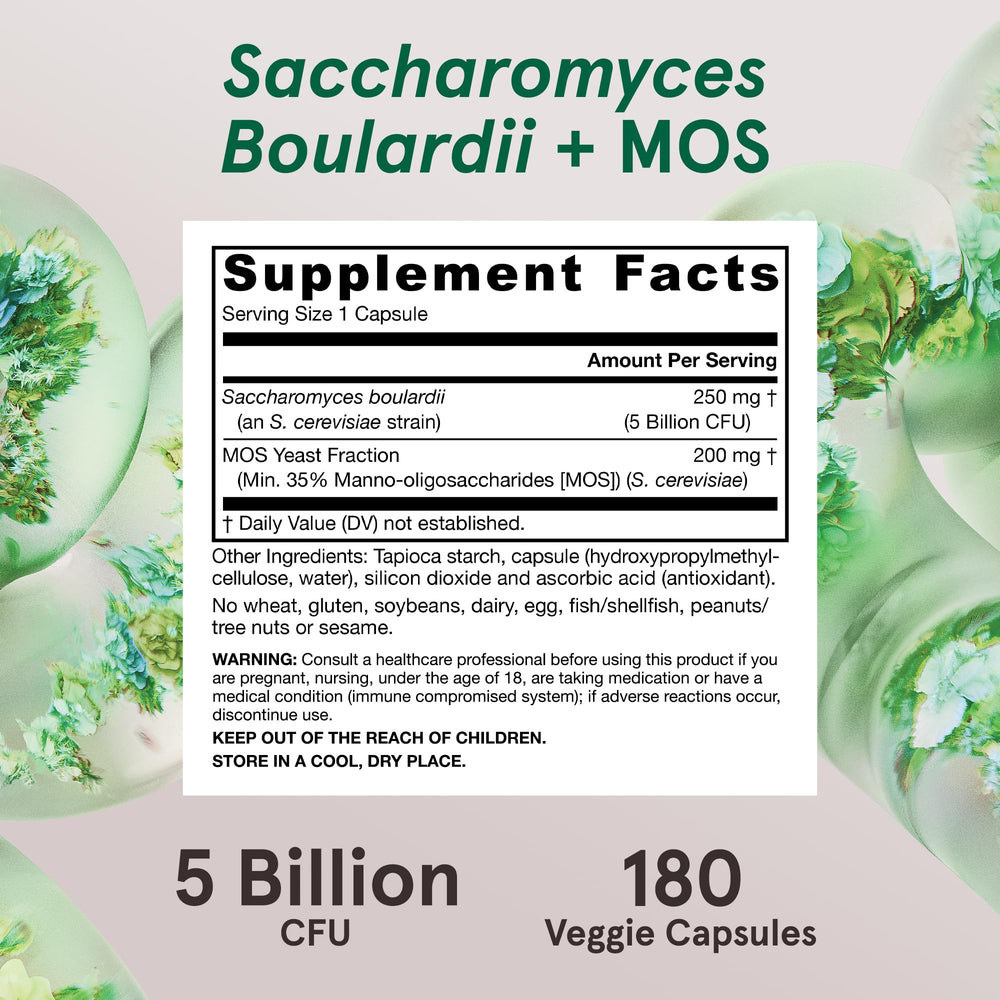 Jarrow Formulas Saccharomyces Boulardii + MOS Probiotics for Digestive Health and Intestinal Tract Support - 5 Billion CFU Per Serving - 90 Delayed Release Caps - Probiotic + Prebiotic - 90 Servings