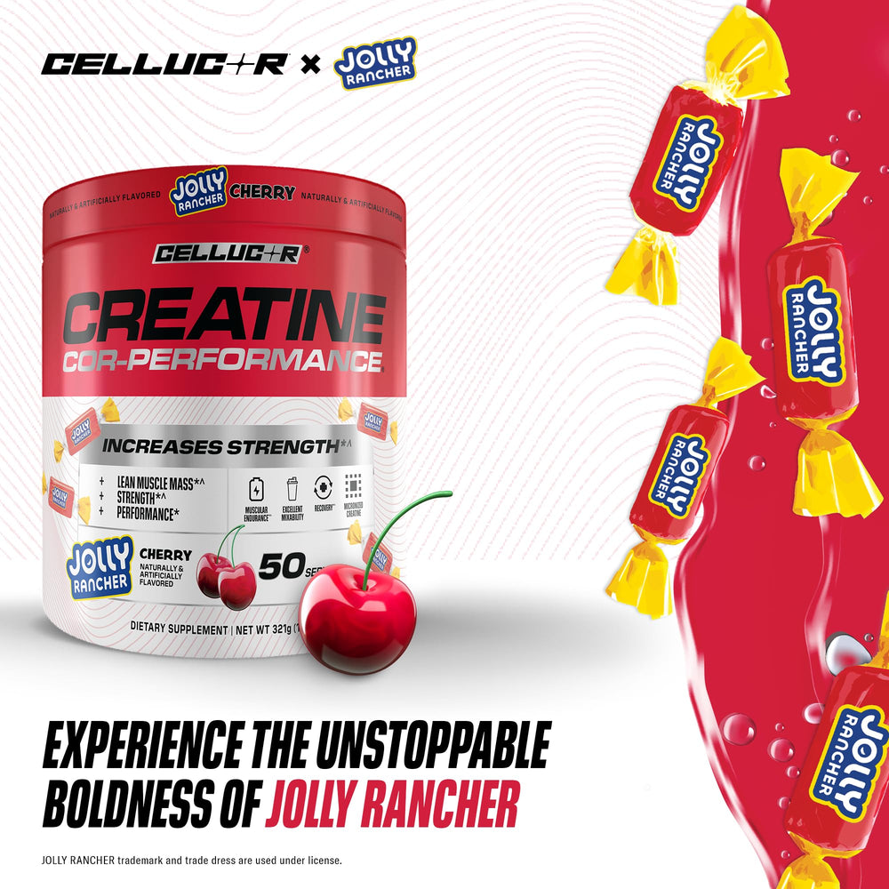 Cellucor Creatine Powder, Jolly Rancher Cherry- Increases Strength, Lean Muscle Mass & Endurance, Micronized Creatine for Fast Absorption, 5g Creatine per Serving, 50 Servings