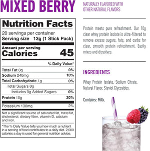 Isopure Clear Protein Stick Pack, Mixed Berry, 20 Count (Pack of 1)