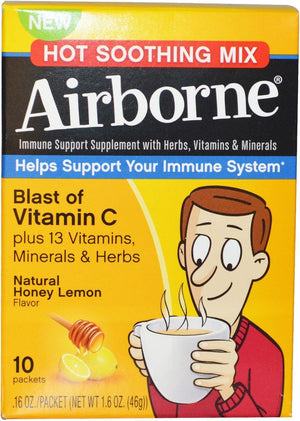 Airborne - Immune Support Hot Soothing Mix Natural Honey Lemon Flavor - 10 x 4.6g Packets