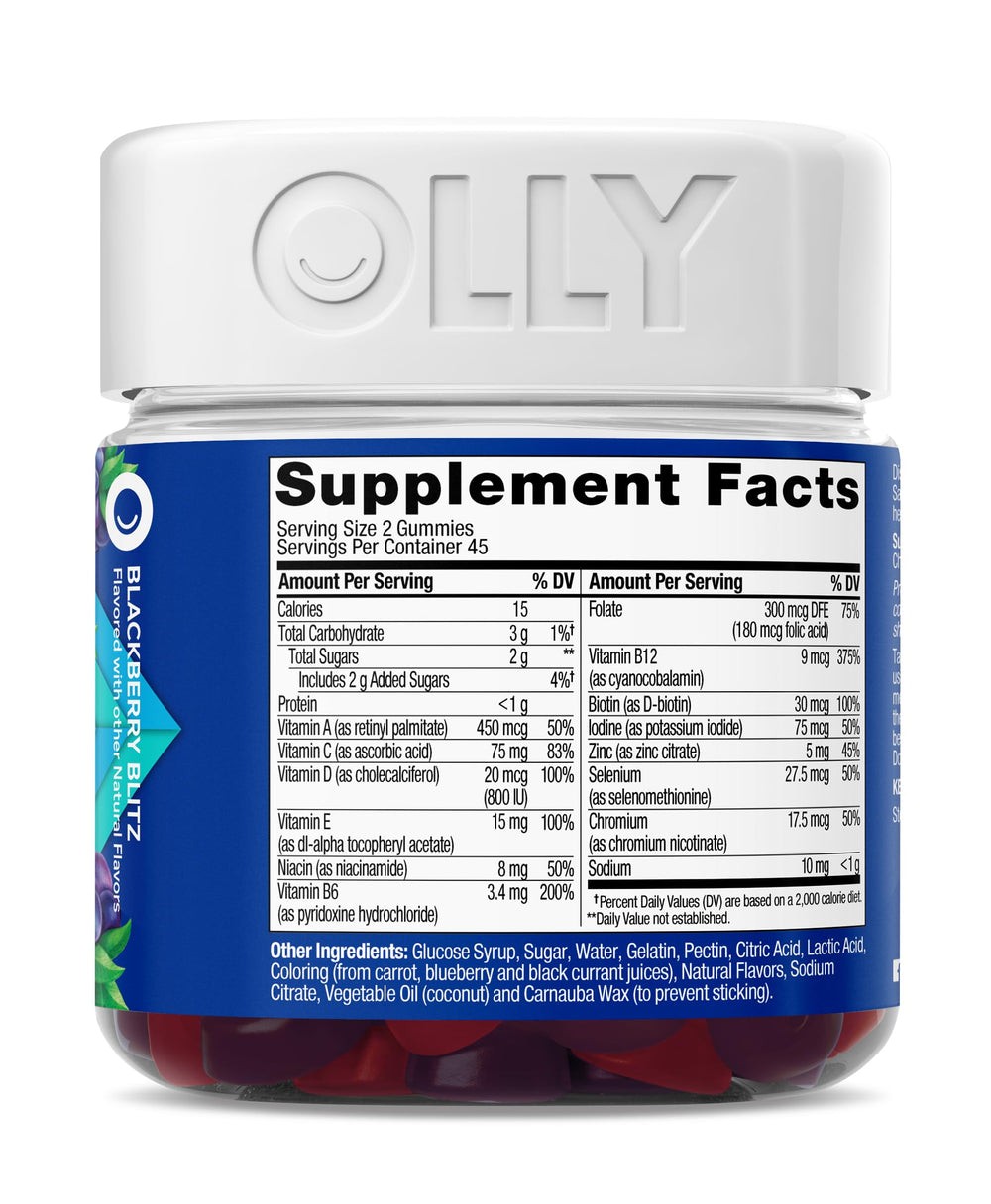 OLLY Men's Multivitamin Gummy, Vitamins A, C, D, E, B, Zinc, Blackberry Flavor, 45 Day Supply - 90 Count