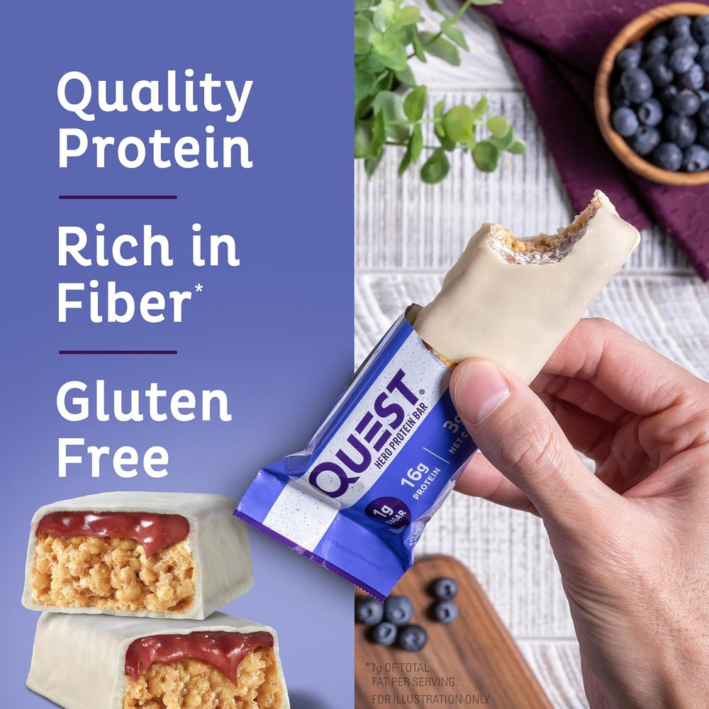 Quest Nutrition Crispy Blueberry Cobbler Hero Protein Bar 16g Protein Twin Pack Strawberry Cake Frosted Cookies 1g Sugar 10g Protein Gluten Free