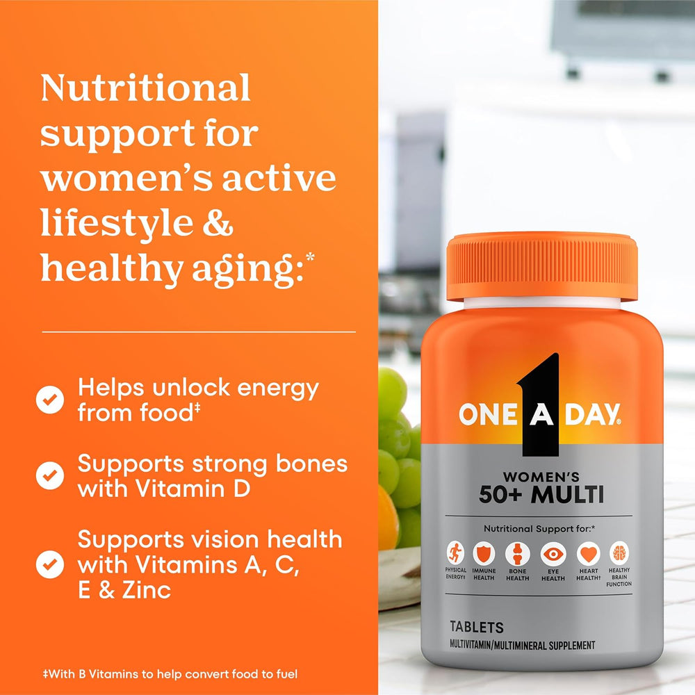 One A Day Multivitamin for Women 50 and Over Tablets, Womens Multivitamin 50 Plus with Vitamins D, C, E, Zinc & Biotin, Daily Vitamins for Woman 50+, 200 Ct (Packaging May Vary)