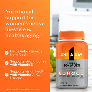 One A Day Multivitamin for Women 50 and Over Tablets, Womens Multivitamin 50 Plus with Vitamins D, C, E, Zinc & Biotin, Daily Vitamins for Woman 50+, 200 Ct (Packaging May Vary)