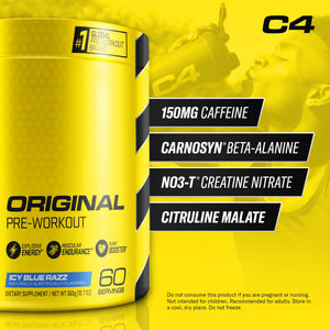 Cellucor C4 Original Pre Workout Powder Frozen Bombsicle Sugar Free Preworkout Energy for Men & Women 150mg Caffeine + Beta Alanine + Creatine - 30 Servings (Packaging May Vary)