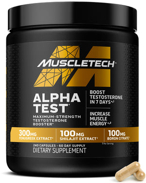 MuscleTech Testosterone Booster for Men, AlphaTest - T-Boost Mens Supplement with Tribulus Terrestris & Boron - Daily Male Gym Workout Supplements for Muscle Growth, Stamina & Energy - 240 Pills