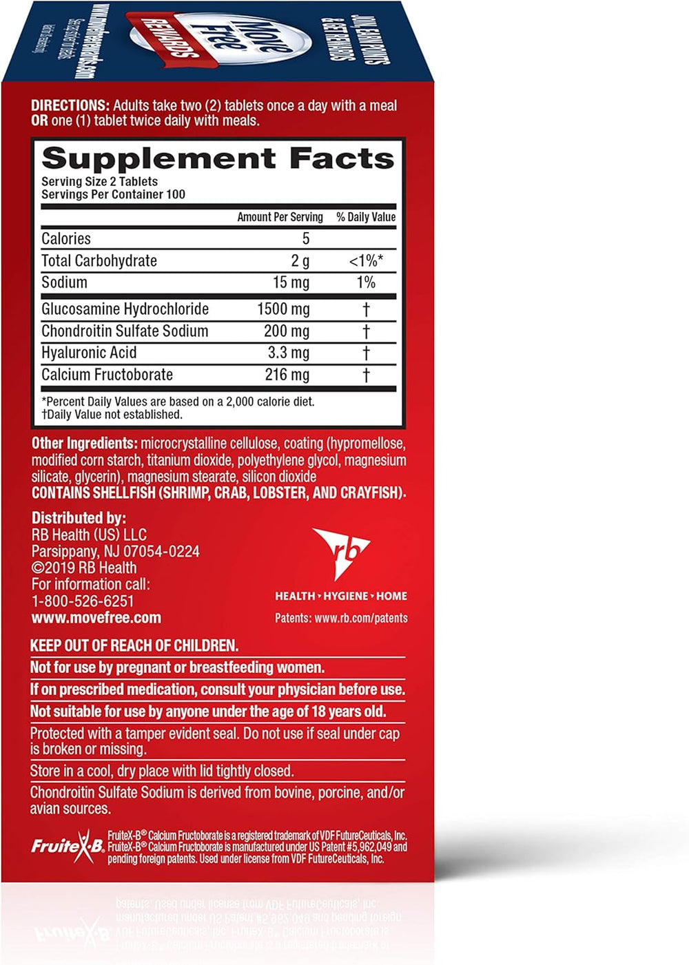 Move Free Advanced Glucosamine Chondroitin + Calcium Fructoborate Joint Support Supplement, Supports Mobility Comfort Strength Flexibility & Bone - 200 Tablets (100 servings)*