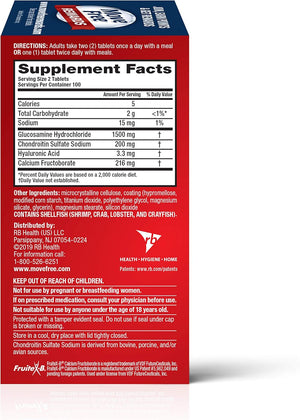 Move Free Advanced Glucosamine Chondroitin + Calcium Fructoborate Joint Support Supplement, Supports Mobility Comfort Strength Flexibility & Bone - 200 Tablets (100 servings)*
