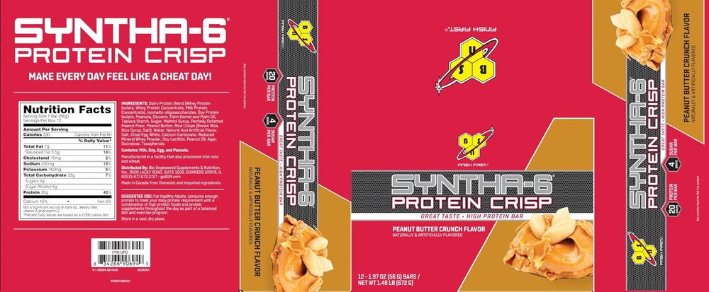 BSN Peanut Butter Protein Crisp Snack Bar, 12 Count
