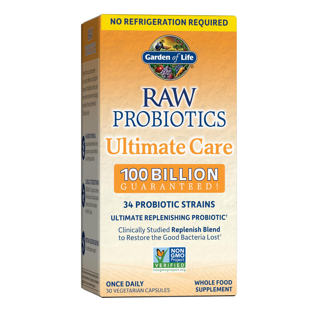 Garden of Life Probiotics for Women and Men - Raw Probiotics Ultimate Care 100 Billion CFU Probiotic Supplement, Daily Probiotic for Adults with Digestive Enzymes, 30 Capsules