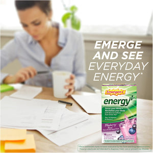 Emergen-C Energy+, With B Vitamins, Vitamin C And Natural Caffeine From Green Tea(Blueberry Acai Flavor) Dietary Supplement Drink Mix, 0.33 Ounce Powder Packets(Pack of 18)