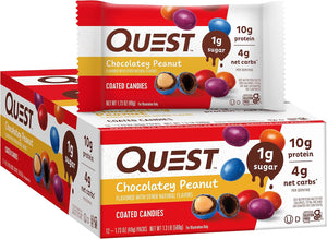 Quest Protein Chips, Sour Cream & Onion, Pack of 12 & Chocolatey Peanut Coated Candies, 1g Sugar, 10g Protein, 12 Count