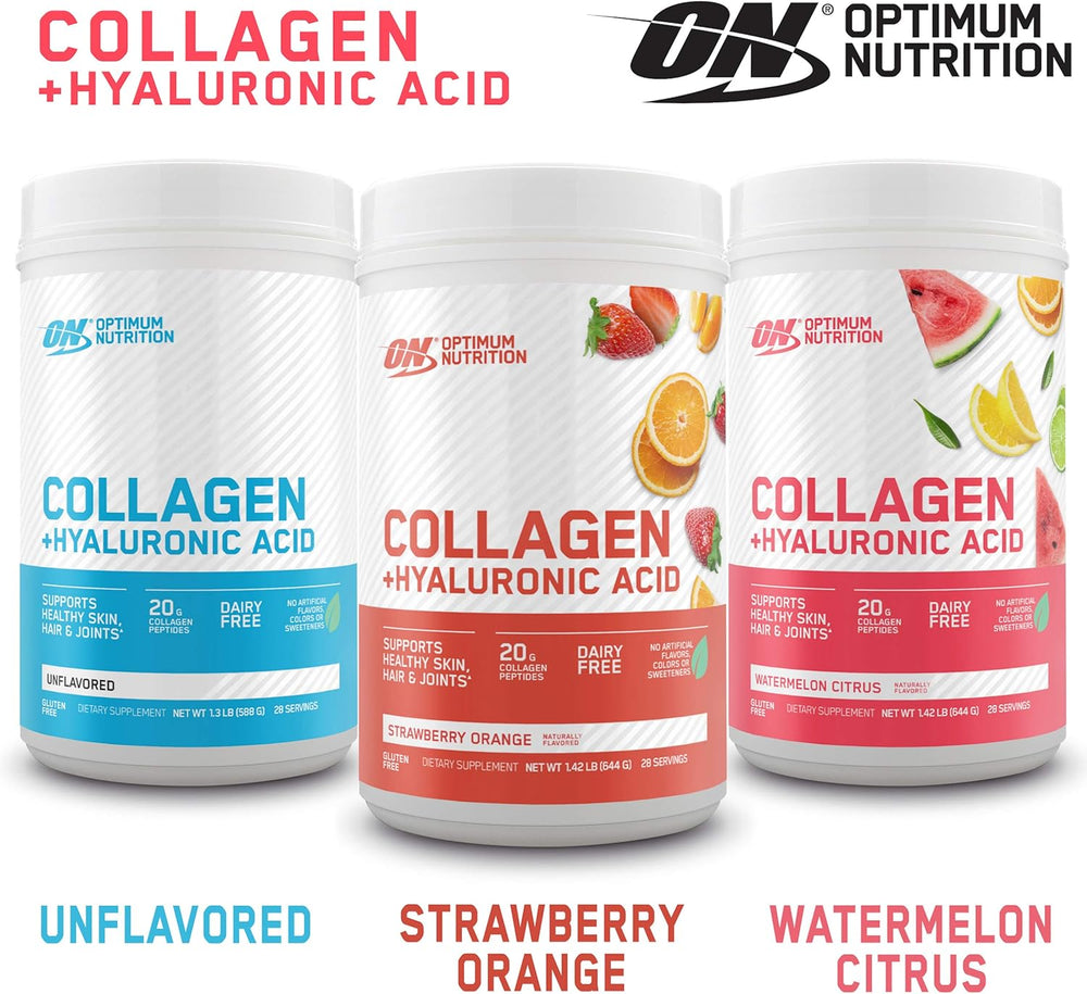 Collagen Peptides Powder By Optimum Nutrition, Vitamin C & D for Immune Support, 20g Hydrolyzed Collagen with Hyaluronic Acid, Watermelon Citrus, 28 Servings, Supports Healthy Skin, Hair & Joints