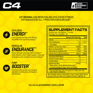 Cellucor C4 Original Pre Workout Powder Frozen Bombsicle Sugar Free Preworkout Energy for Men & Women 150mg Caffeine + Beta Alanine + Creatine - 30 Servings (Packaging May Vary)