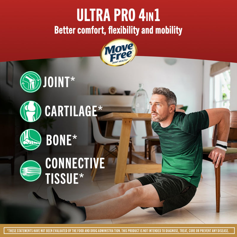 Move Free Ultra Pro with Quadruple Action Joint Support - Type 2 Collagen MSM Calcium Fructoborate & Manganese - Supports Joint Cartiliage Bone Connective Tissue, 120 Tablets (30 servings)