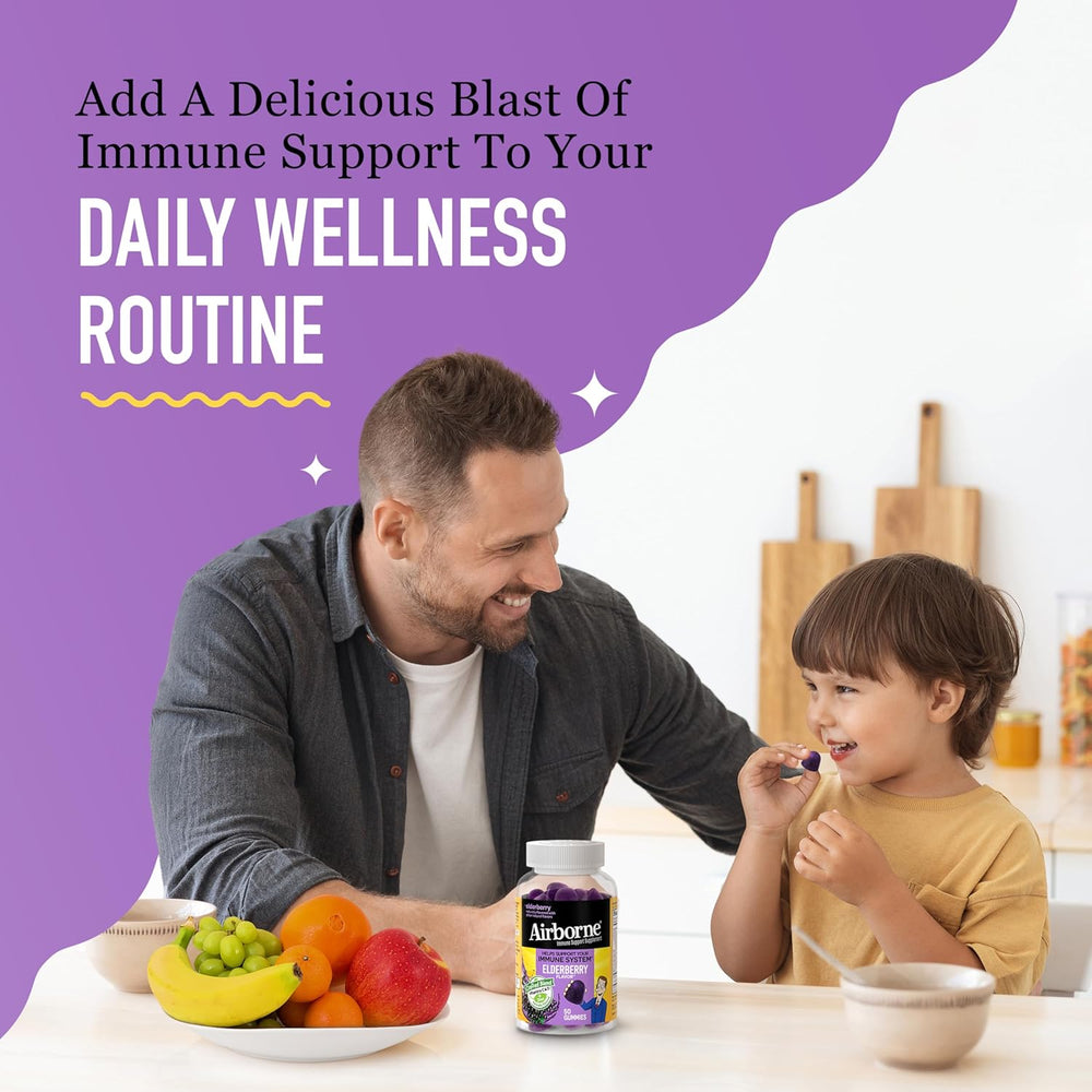 Airborne Elderberry + Zinc & Vitamin C Gummies for Adults, Immune Support Vitamin D & Zinc Gummies with Powerful Antioxidant Vitamins C D & E - 36 Gummies, Elderberry Flavor