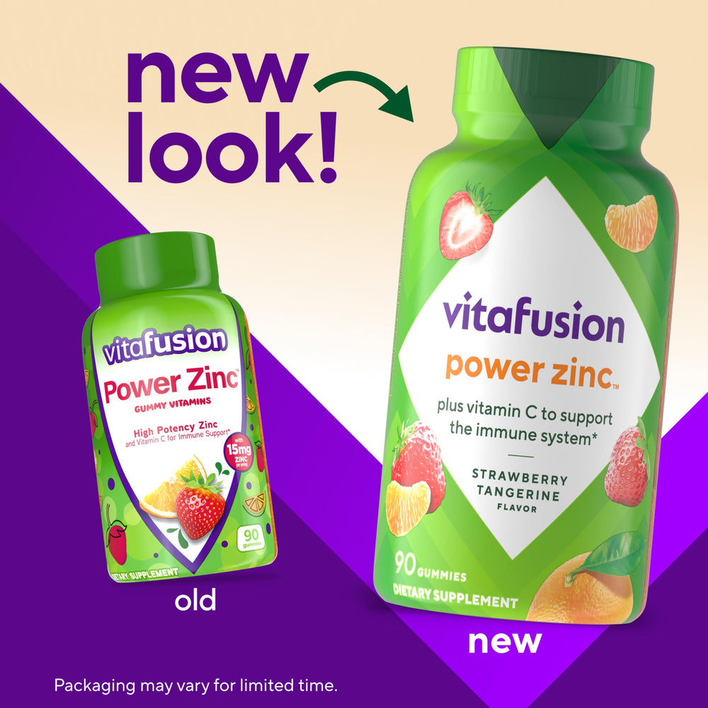 Vitafusion Power Zinc Gummy Vitamins, Strawberry Tangerine Flavored Immune Support (1), 90 Count (Pack of 2)