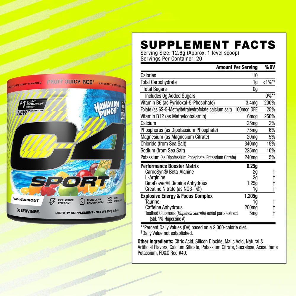 Cellucor C4 Sport Pre Workout Powder - NSF Certified for Sport - Elite Hydration - 200mg Caffeine + Creatine + Beta-Alanine - Electrolytes and Energy Supplement - Watermelon, 20 Servings