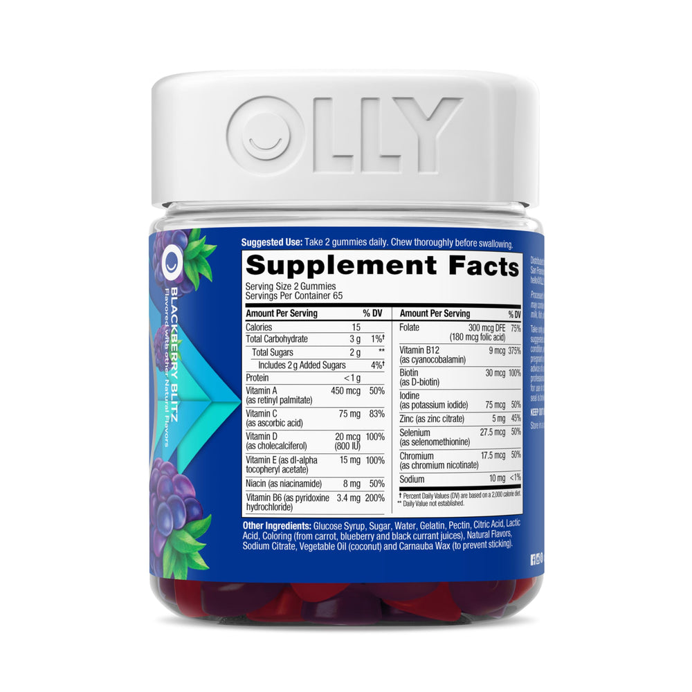 OLLY Men's Multi Gummies, Supports Overall Wellness,* Vitamins A, C, D, E, Bs & Zinc, BlackBerry Blitz Flavored, 65 Day Supply - 130 Count