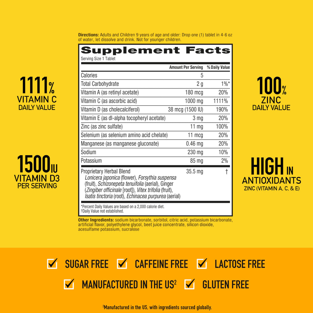 Vitamin C 1000mg (per serving) - Airborne Very Berry Effervescent Tablets (36 count in a box), Gluten-Free Immune Support Supplement, With Vitamins A C E, ZINC, Selenium, Echinacea & Ginger