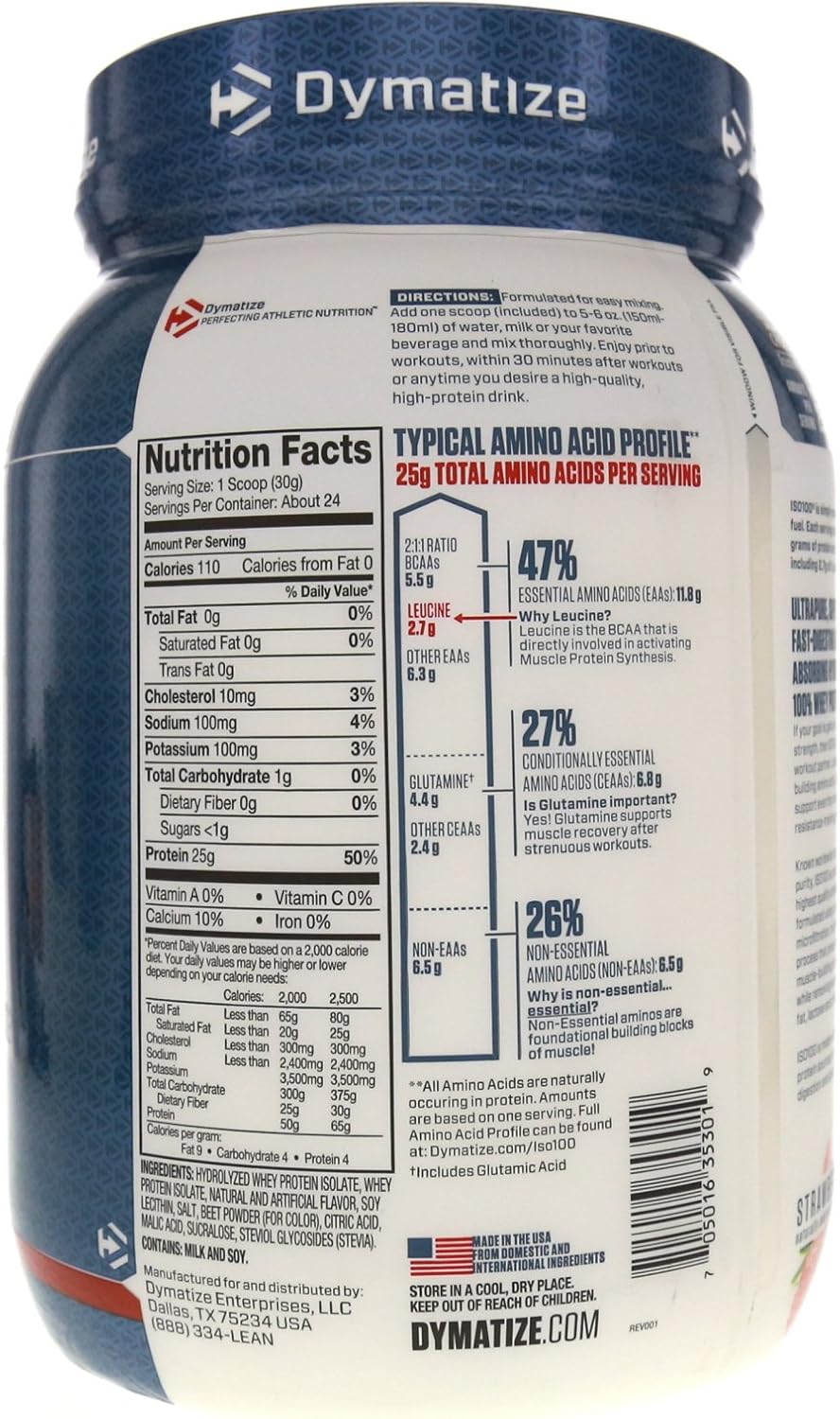 Dymatize ISO 100 Whey Protein Powder with Hydrolyzed Whey Isolate, Strawberry, 25.6 Ounce