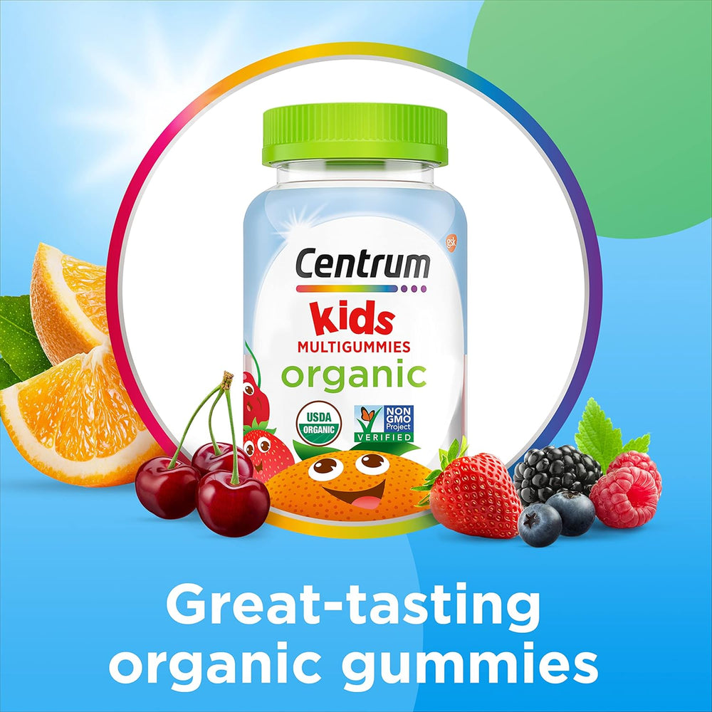 Centrum Kids' Organic Multigummies, Kids Multivitamin Gummies, Organic Multivitamin for Kids with Essential Nutrients for Immune Support, Muscle Function, and Brain Health - 90 Count