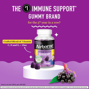 Airborne Elderberry + Zinc & Vitamin C Gummies for Adults, Immune Support Vitamin D & Zinc Gummies with Powerful Antioxidant Vitamins C D & E - 36 Gummies, Elderberry Flavor