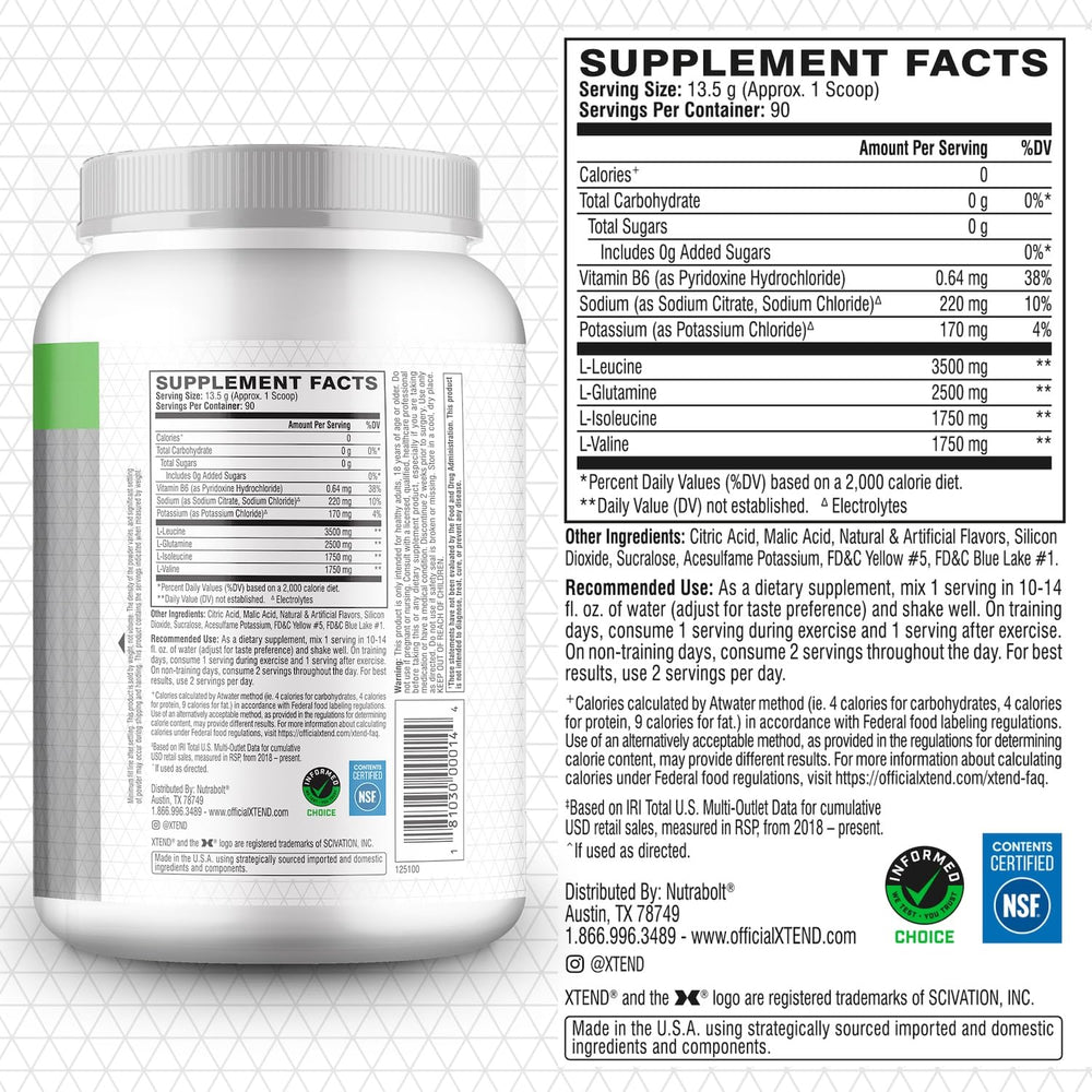 Xtend Original BCAA Powder Airheads Candy Flavor, 7g BCAA and 2.5g L-Glutamine, Sugar Free Post Workout Muscle Recovery Drink with Amino Acids for Men & Women, 30 Servings