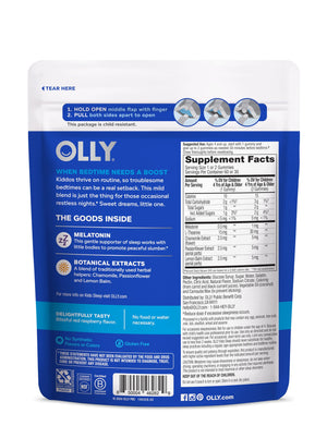 OLLY Kids Sleep Gummy, Occasional Sleep Support, 0.5mg Melatonin, L Theanine, Chamomile, and Lemon Balm Extracts, Childrens Chewable Supplement, Raspberry Flavor - 90 Count